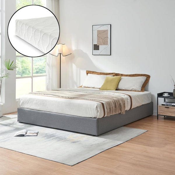 Polsterbett Nola mit Matratze 180x200 cm Leinen Grau [en. casa]