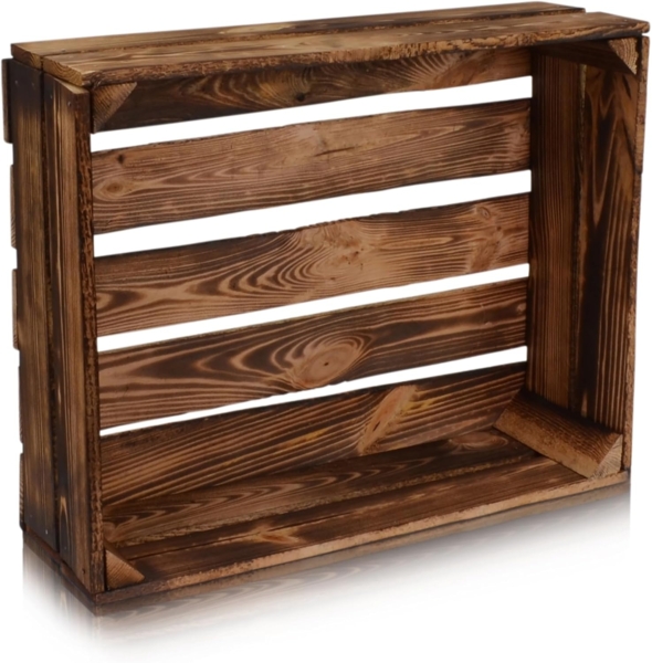 CHICCIE 3 Set Holzkiste im Vintage Look - 50x40cm Geflammt Dunkel