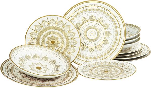 CreaTable 23607 Tafelservice Mandala für 6 Personen, Steinzeug, weiß (1 Set, 12-teilig)