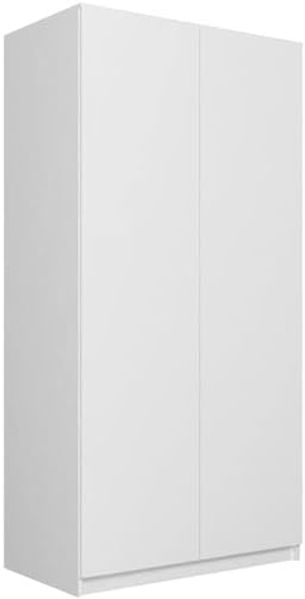 Oggi Hausmarke Schrank Sevillia Weiß 180 x 90 x 50 cm, Laminatplatte, Tip-ON, 7 Einlegeböden, Kleiderstange