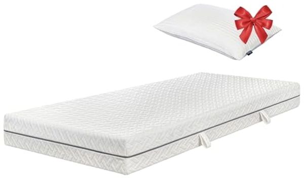 ESSENCE SLEEP Schaum Matratze - 100 x 200 x 18 cm, 2 in 1 Kaltschaummatratze, 7 Zonen Matratze mit 1 Kissen, H2, Rollmatratze – Atmungsaktiv Bequem und Langlebig, Öko-Tex Zertifiziert, Memory Foam