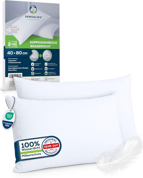 Sensalou Microfaserkissen Kopfkissenbezug mit Reißverschluss wasserdicht weiß - 2 Stück, Set, 2er Set