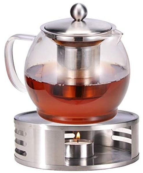 Bambelaa! Teekanne mit Stövchen Siebeinsatz Glas Set Tee Glaskanne Teebereiter Kaffeekanne Teesieb Kanne Teewärmer ca. 1,2 Liter