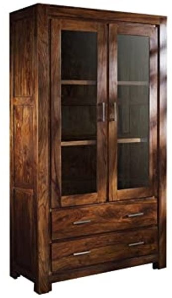 Vitrine Sheesham 100x45x180 braun lackiert METRO LIFE #101