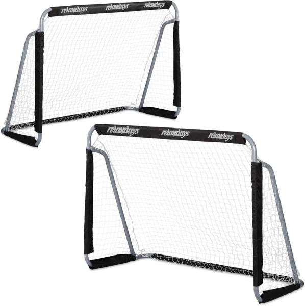 Relaxdays Fußballtor, 2er Set, Eisen, 110 x 150 x 75 cm, Schwarz