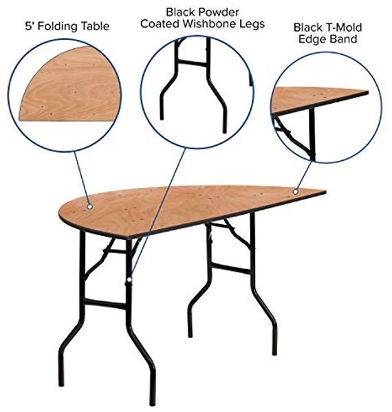 Flash Furniture Furman 1,52 m Halbrunder Allanlass-Holz-Klapptisch, zusammenklappbar, tragbar, halbrund, Banketttisch mit Holzplatte, Natur/Schwarz Bild 4