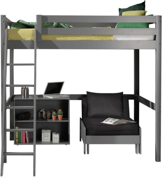 Vipack Hochbett 140x200 cm inkl. Sesselbett und Regal mit zwei Fächern, grau