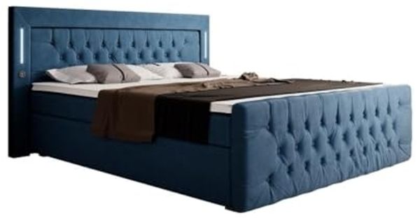 Boxspringbett Elegance mit LED, USB und Stauraum 140x200 Blau H3