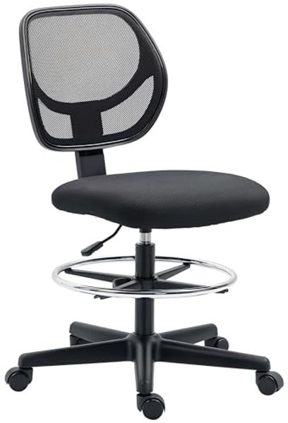 Vinsetto Bürostuhl, Ergonomischer mit Zeichenstuhl verstellbarem Fußring, 93-113 cm Höhenverstellbarer Drehstuhl, Schreibtischstuhl mit Rollen, Arbeitsstuhl, Schwarz