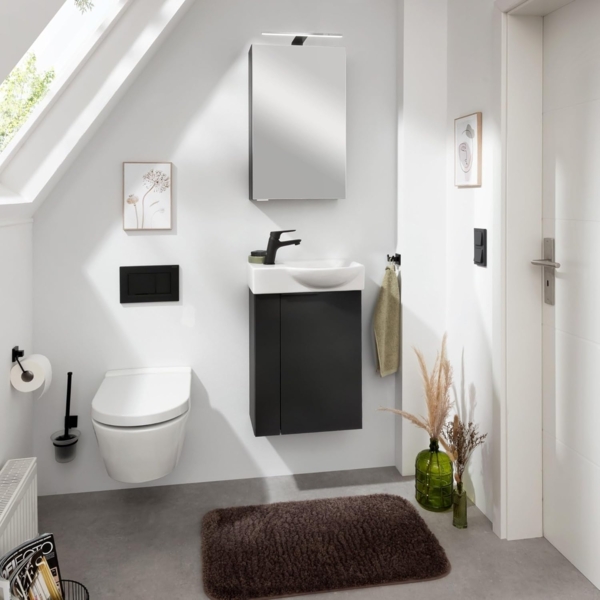 FACKELMANN SBC B.PARIS Gäste WC Waschtisch Set 45 cm breit, Schwarz matt, Waschbecken Keramik Weiß, Hahnloch links, Türanschlag rechts Bild 5