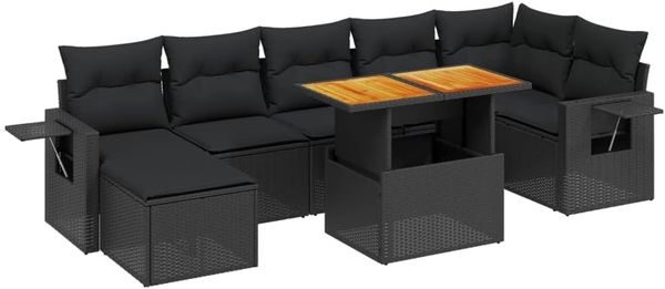 vidaXL 8-tlg. Garten-Sofagarnitur mit Kissen Schwarz Poly Rattan 3275708