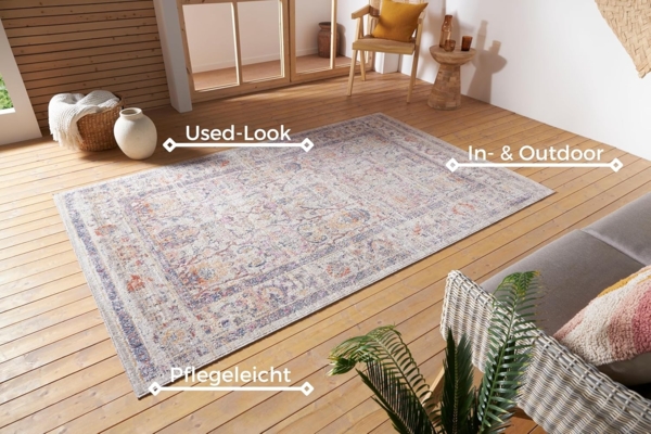 Nouristan Luxor In- & Outdoor Teppich Orient – Orientalischer Flachgewebe Vintage Used Look Waschbar Wetterfest & UV-beständig für Balkon, Terrasse, Garten, Wohnzimmer – Creme Multicolor, 190x280 cm Bild 3