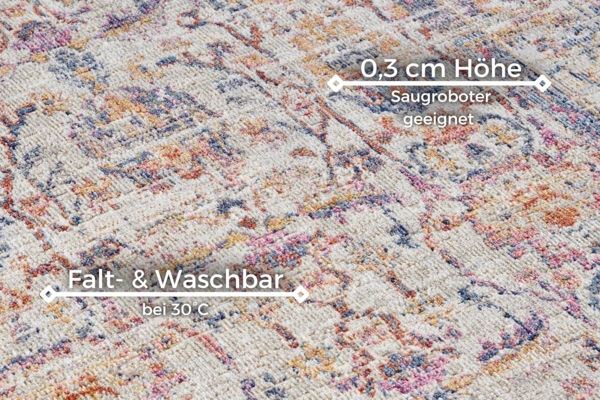 Nouristan Luxor In- & Outdoor Teppich Orient – Orientalischer Flachgewebe Vintage Used Look Waschbar Wetterfest & UV-beständig für Balkon, Terrasse, Garten, Wohnzimmer – Creme Multicolor, 190x280 cm Bild 4