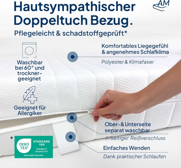 AM Qualitätsmatratzen Orthopädische 7-Zonen Taschenfederkernmatratze 70x220 cm - H3 Matratze - Made in Germany Bild 6