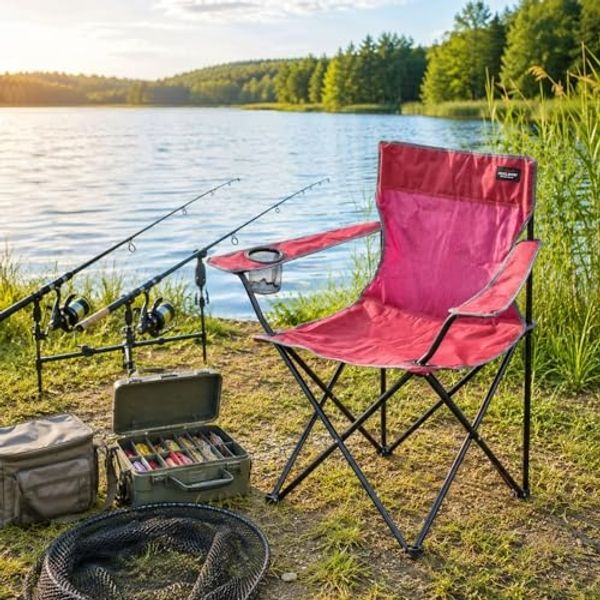 Anglersessel Campingsessel Campingstuhl Getränkehalter + Tasche Rot