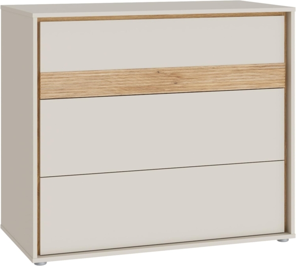 Forte WEXLIN Kommode 95 100, Moderne Kommode mit 3 Schubladen, Kinder- und Jugendzimmer, Holzwerkstoff, Kaschmir | Beige |Mauvella Eiche Holzdekor, 96,3 cm breit x 84,1 cm hoch x 50,2 cm tief Bild 4