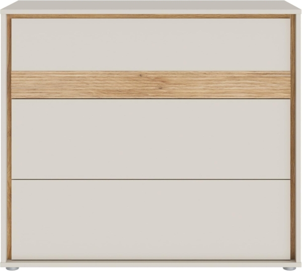 Forte WEXLIN Kommode 95 100, Moderne Kommode mit 3 Schubladen, Kinder- und Jugendzimmer, Holzwerkstoff, Kaschmir | Beige |Mauvella Eiche Holzdekor, 96,3 cm breit x 84,1 cm hoch x 50,2 cm tief Bild 3