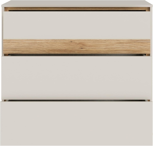 Forte WEXLIN Kommode 95 100, Moderne Kommode mit 3 Schubladen, Kinder- und Jugendzimmer, Holzwerkstoff, Kaschmir | Beige |Mauvella Eiche Holzdekor, 96,3 cm breit x 84,1 cm hoch x 50,2 cm tief Bild 5
