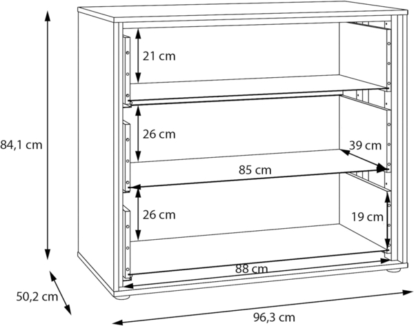 Forte WEXLIN Kommode 95 100, Moderne Kommode mit 3 Schubladen, Kinder- und Jugendzimmer, Holzwerkstoff, Kaschmir | Beige |Mauvella Eiche Holzdekor, 96,3 cm breit x 84,1 cm hoch x 50,2 cm tief Bild 7