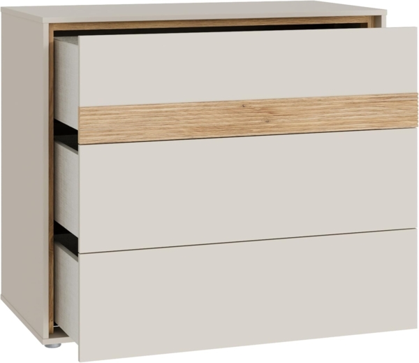 Forte WEXLIN Kommode 95 100, Moderne Kommode mit 3 Schubladen, Kinder- und Jugendzimmer, Holzwerkstoff, Kaschmir | Beige |Mauvella Eiche Holzdekor, 96,3 cm breit x 84,1 cm hoch x 50,2 cm tief Bild 6