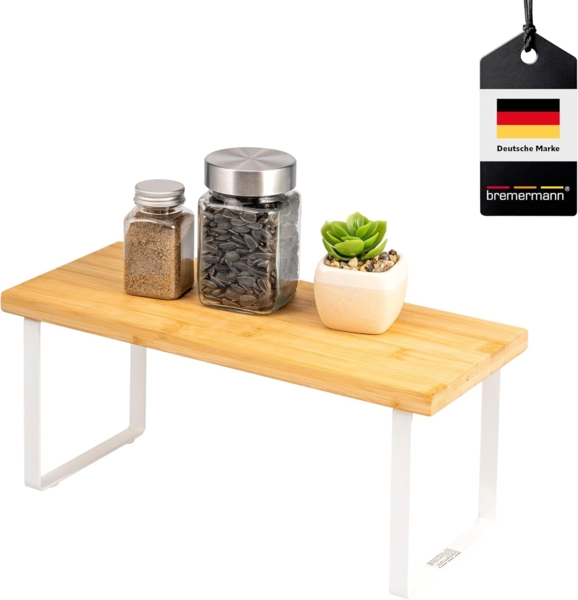 bremermann Küchenregal Gewürzregal, aus Bambus und weißem Metall, ca. 36 cm breit