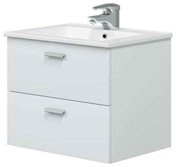 Waschbeckenunterschrank >ECO KIT< (hängend) in Weiß glänzend - 60x50x45 (BxHxT)