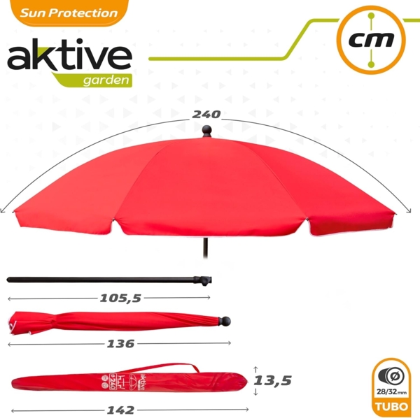 Gartensonnenschirm, mit UV30-Schutz, Ø240 cm, rot, 28-32 mm Mast, flexibler Mast, höhenverstellbar, Große Sonnenschirme, Aktive Garden Bild 7