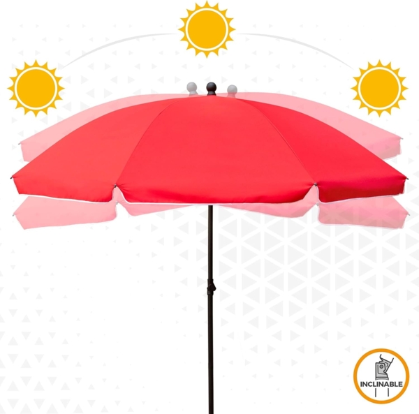 Gartensonnenschirm, mit UV30-Schutz, Ø240 cm, rot, 28-32 mm Mast, flexibler Mast, höhenverstellbar, Große Sonnenschirme, Aktive Garden Bild 5