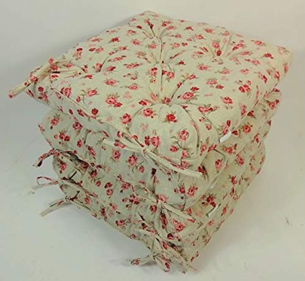 Rattani Sitzkissen Set 4x Stuhlkissen/Sitzkissen Klara 42 x 42 x 8 cm Stoff Mirha Leinen