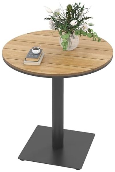 Outsunny Gartentisch mit Lamelldesign (wetterfest Beistelltisch, 1-St, runder Balkontisch), Ø70 cm, für Garten Terrasse Balkon Naturholz