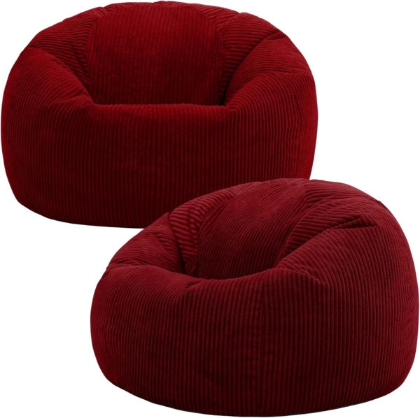 Icon Kingston Sitzsack Cord, Burgund, 2er Pack, Sitzsack Erwachsene mit Füllung, Bean Bag, Cord Sessel, Lounge Sessel, Lounge Stuhl, Schlafzimmer, Wohnzimmer, Wohnzimmer Möbel