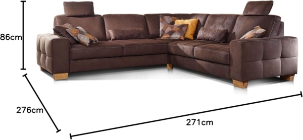 Cavadore Ecksofa Puccino mit Federkern, verstellbarer Rückenlehne und 2 Kopfstützen / Sofa gleichschenklig in L-Form im Landhaus-Design / 276 x 86 x 271 cm / Mikrofaser braun Bild 7