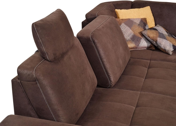 Cavadore Ecksofa Puccino mit Federkern, verstellbarer Rückenlehne und 2 Kopfstützen / Sofa gleichschenklig in L-Form im Landhaus-Design / 276 x 86 x 271 cm / Mikrofaser braun Bild 4