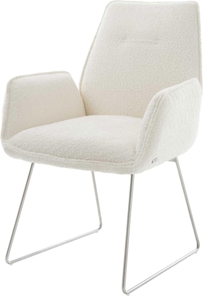 Esszimmerstuhl Zoa-Flex Bouclé Weiß Kufengestell Edelstahl Taschenfederkern