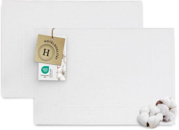 ZOLLNER Badematte, waschbar bis 95°C, Streifenbordüre, weich, saugstark, 100% Baumwolle, rechteckig, Badematte, 100% Baumwolle, vom Hotelwäschespezialisten