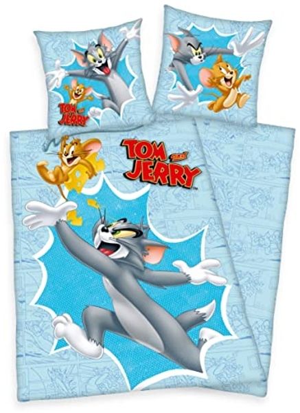 Linon Bettwäsche Tom & Jerry 135x200 cm Baumwolle 2tlg. Wendebettwäsche Blau