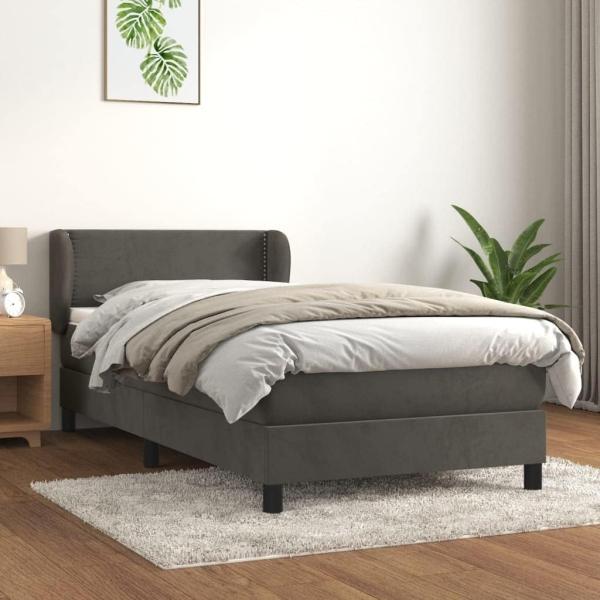 vidaXL Boxspringbett mit Matratze Dunkelgrau 90x190 cm Samt 3127404