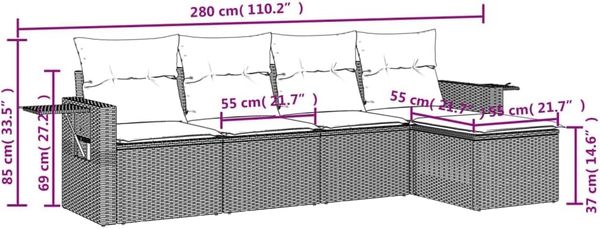 vidaXL 5-tlg. Garten-Sofagarnitur mit Kissen Schwarz Poly Rattan 3252422 Bild 3