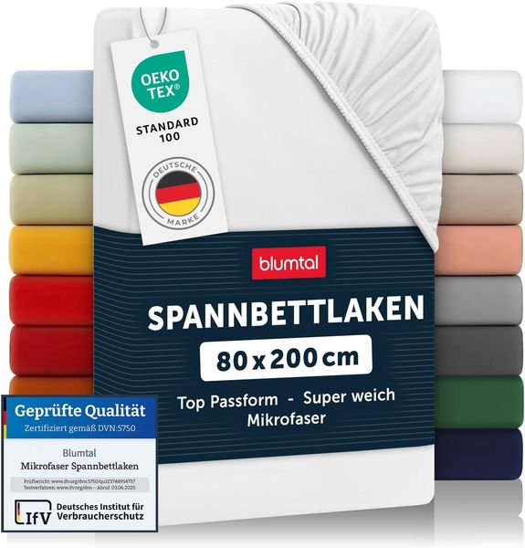 Blumtal® Spannbettlaken 80x200 cm - Spannbettlaken Microfaser - Oekotex zertifiziertes Bettlaken 80x200 cm - Spannbettlaken 80x200 cm - Spannbettücher 80x200 - Laken - Leintuch 80x200 cm - Weiß