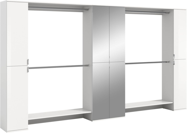 Garderobenkombination (B/H/T: 341x193x34 cm) in weiß hochglanz