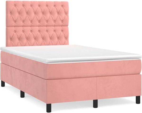 vidaXL Boxspringbett mit Matratze Rosa 120x190 cm Samt 3270018