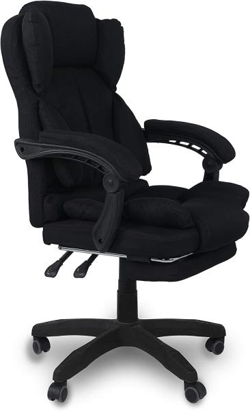 Trisens Bürostuhl mit gepolsterten Armlehnen und Kopfunterstützung, ergonomisch und höheverstellbar, Stoff Schwarz, (95-105) x 70x65 cm