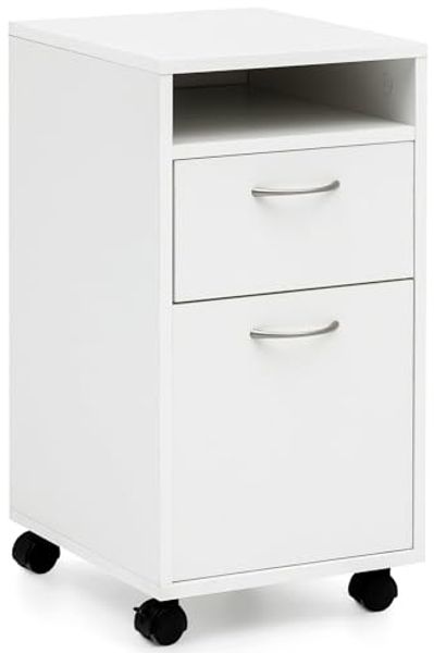 Rollcontainer 33 x 63 x 38 cm Schreibtisch-Unterschrank, Weiß
