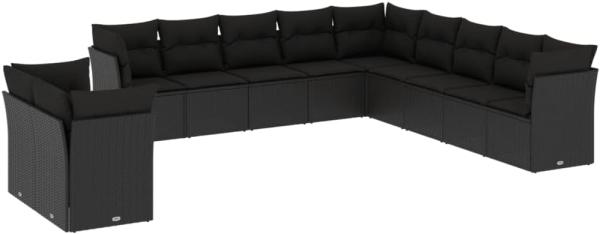 vidaXL 11-tlg. Garten-Sofagarnitur mit Kissen Schwarz Poly Rattan 3249714