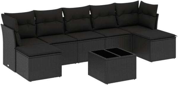 vidaXL 8-tlg. Garten-Sofagarnitur mit Kissen Schwarz Poly Rattan 3218035