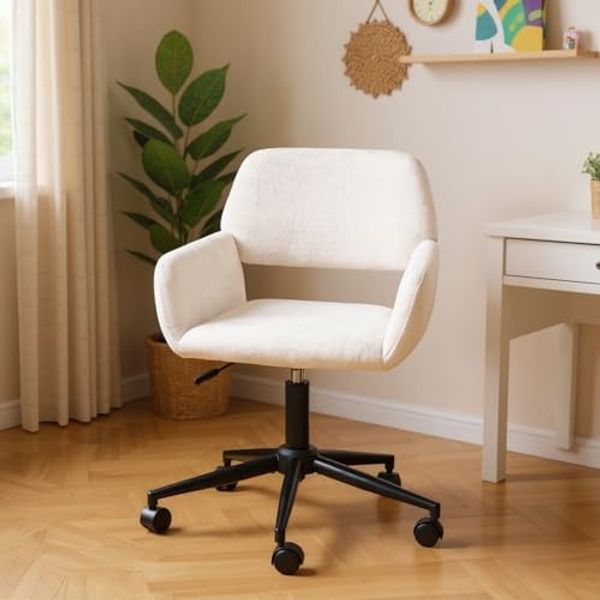FurnitureR Beige Sessel, Chenille Material, Ergonomisches Design, Höhenverstellbar, Modernes Kinderzimmermöbel