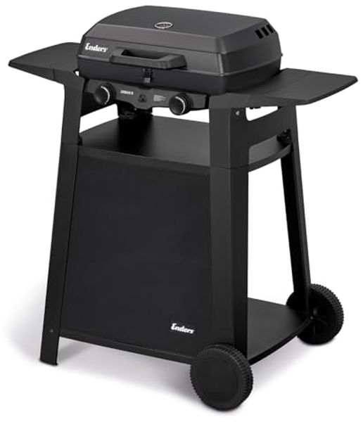 Enders Urban II Trolley, Tischgrill mit Trolley, Grillen-, Kochen- und Backen Funktion, 2 Brenner Edelstahl, mit Grill-Thermometer, Balkon-, Camping-Grill, Aluguss-Gehäuse, Gusseisen-Rost #207072