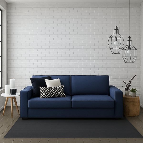 Talamo Italia - Festes Sofa Ylenia, 3-Sitzer-Sofa, 100% Made in Italy, Wohnzimmersofa aus Stoff, mit Standard-Armlehnen, Cm 220x95h90, Blau