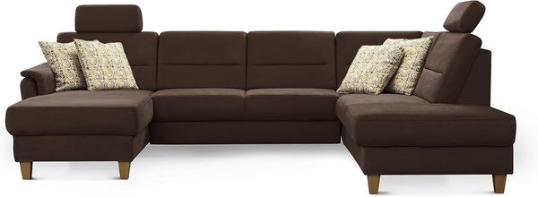 CAVADORE Wohnlandschaft Palera / Federkern-Sofa in U-Form mit 2 Kopfstützen / 314 x 89 x 212 / Mikrofaser, Braun