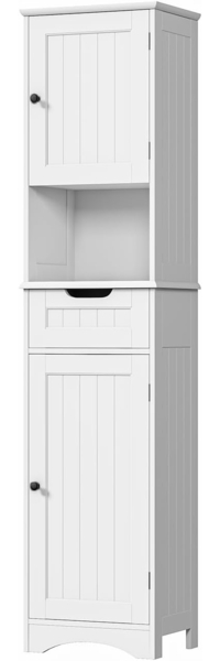 Bealife Hochschrank Badezimmer, Badschrank mit verstellbaren Regalen, Badezimmerschrank mit offenem Fach, Schublade und Türen für Badezimmer, Wohnzimmer, Schlafzimmer (Weiß) Bild 8